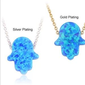 Hamsa Necklace+Blue Opal+Gift +Silver+Gold+Yoga